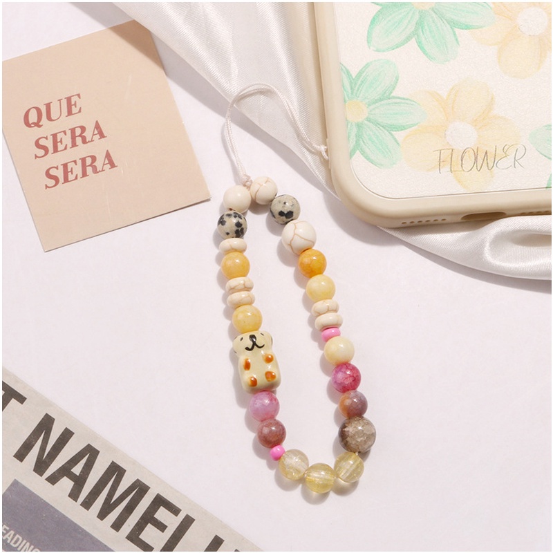 New Arrival Porcelain Puppy Dog Crack Beads Rantai Pendek Universal Bluetooth Earphone Phone Case Cover Tali Anti-Hilang Untuk iPhone Untuk Samsung Untuk OPPO Untuk VIVO Untuk Huawei Untuk Redmi