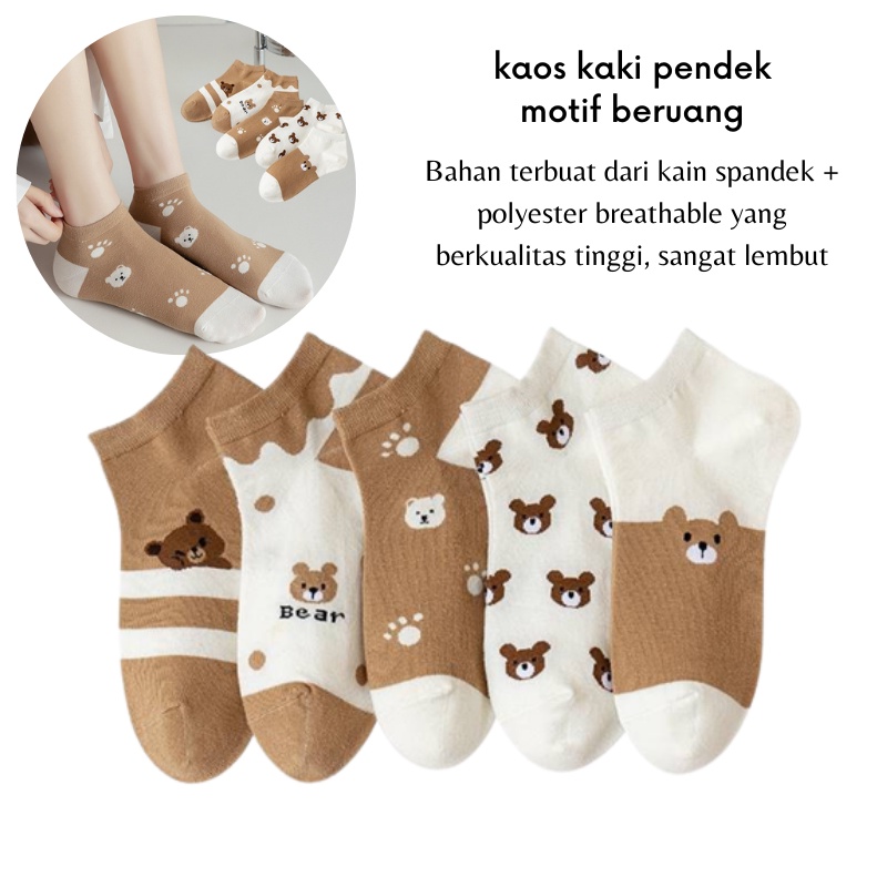 GOS - E111 - Kaos Kaki Pendek - Kaos Kaki Wanita Motif Beruang Lucu - Kaos Kaki Pendek Ankle Sock Women Socks