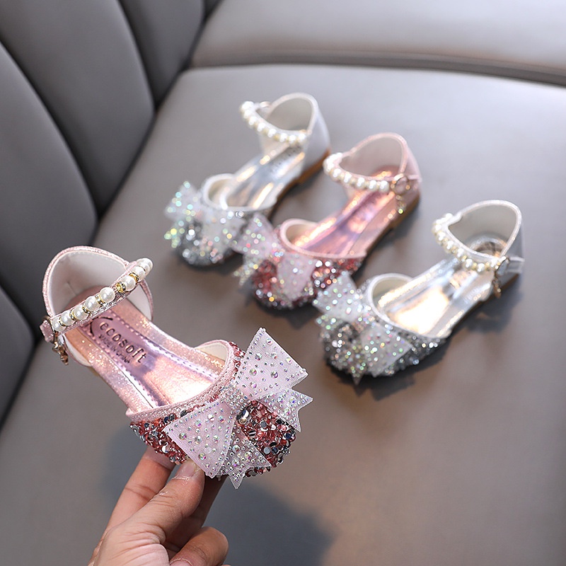 Sandal Sepatu Anak Perempuan Import Size 21-36 Pesta Korea Princess Gold Mutiara Mewah Terbaru 1 2 Tahun - Tanggung Anak Perempuan