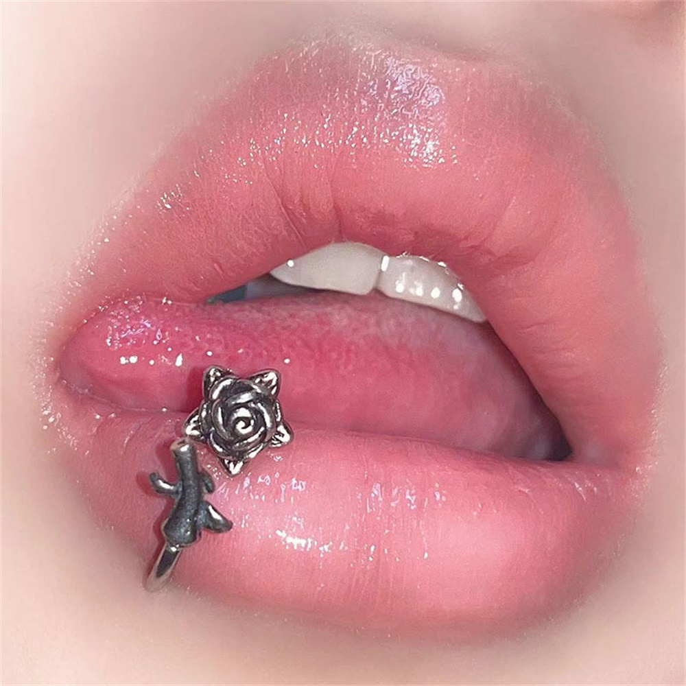 Vintage Rose Lip Ring Ear Bone Stud Horseshoe Ring Dengan C Clasp Anting Unik Dan Chic