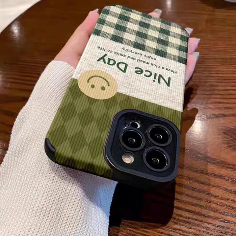 Leather Nice day Smile Green Soft Case for Samsung A21S A12 A50S A30S A20 A30 A32 A22S A52S A72 A10S A33 A53 A73 A13 A04S A23 A51 A71 A31 White Phone Case for Women Girl