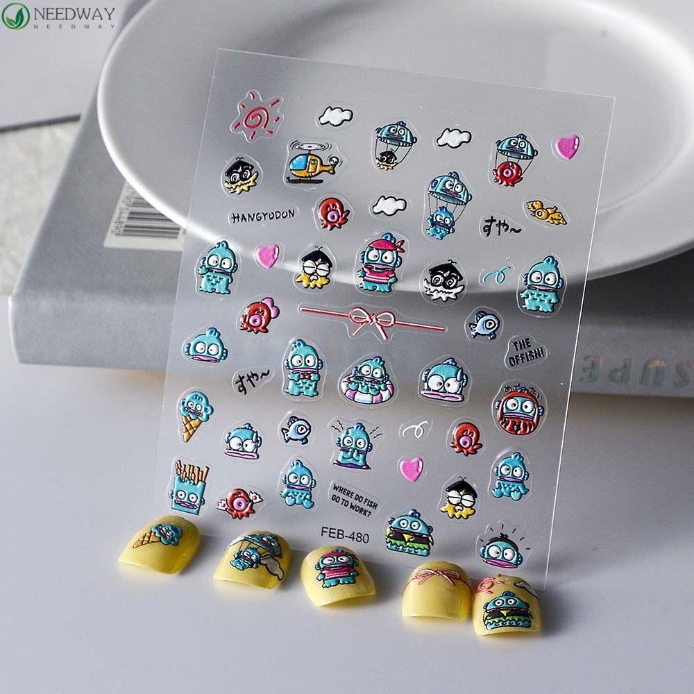 NEEDWAY Stiker Kuku Kartun Hewan Relief Lucu Pochacco Anjing Self Adhesive Dekorasi Kuku