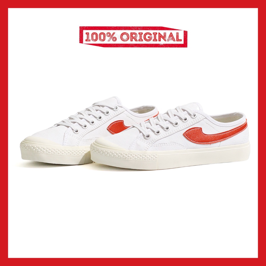 ORIGINAL - Sepatu Brand Lokal Kasual Pria Wanita No Brand White Red Low Not Sneakers Compass Gazelle Putih Merah