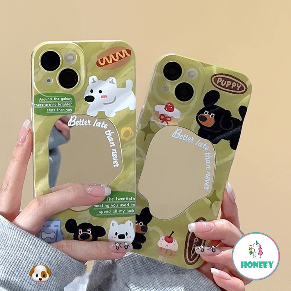 IPHONE Kartun Graffiti Indah Sosis Anjing Ponsel Case Kompatibel Untuk Iphone14 12 13 Pro Max Case Iphone11Cermin Makeup Anti-Drop Back Cover