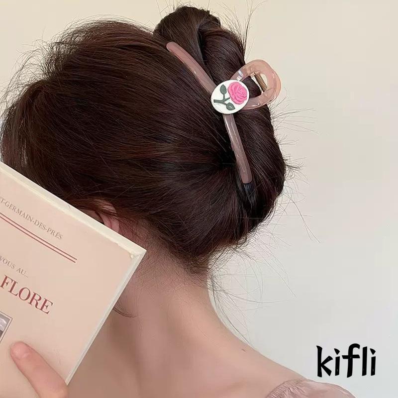 [KD] Hair Claw Clip Pink Rose Flower Elegan Sense Romantis Gaya Perancis Hiu Klip Aksesori Rambut
