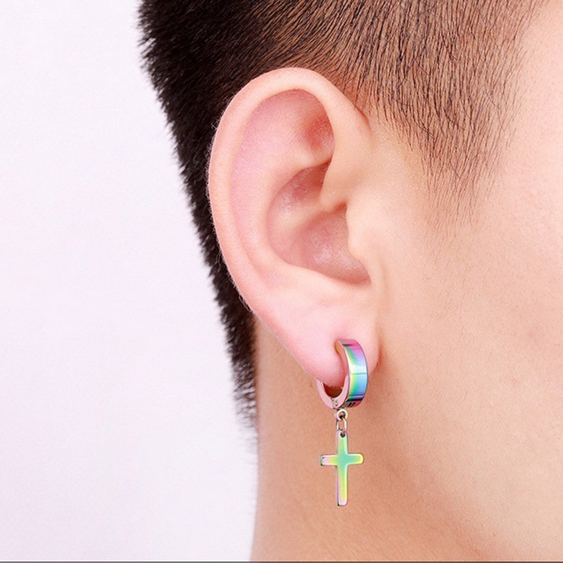 1pc Liontin Salib Tulang Rawan Drop Menjuntai Anting/ Tren Anting Salib Stainless Steel/ Perhiasan Punk Cowok Cewek Keren