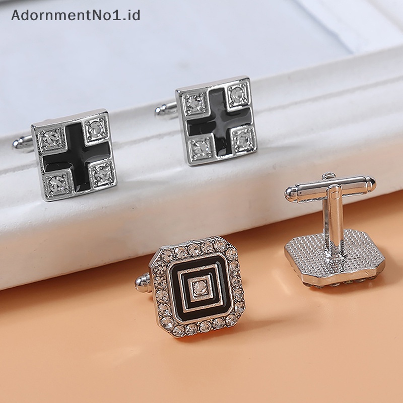 [AdornmentNo1] Manset prancis Fashion bisnis setelan manset kancing kotak bergaris lak pria perhiasan berlian timbul baju lengan Studs