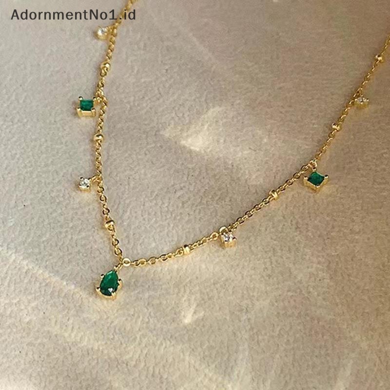 [AdornmentNo1] Retro zamrud hias berlian imitasi kalung perempuan temperamen sederhana Exquisite rantai klavikula perhiasan hadiah