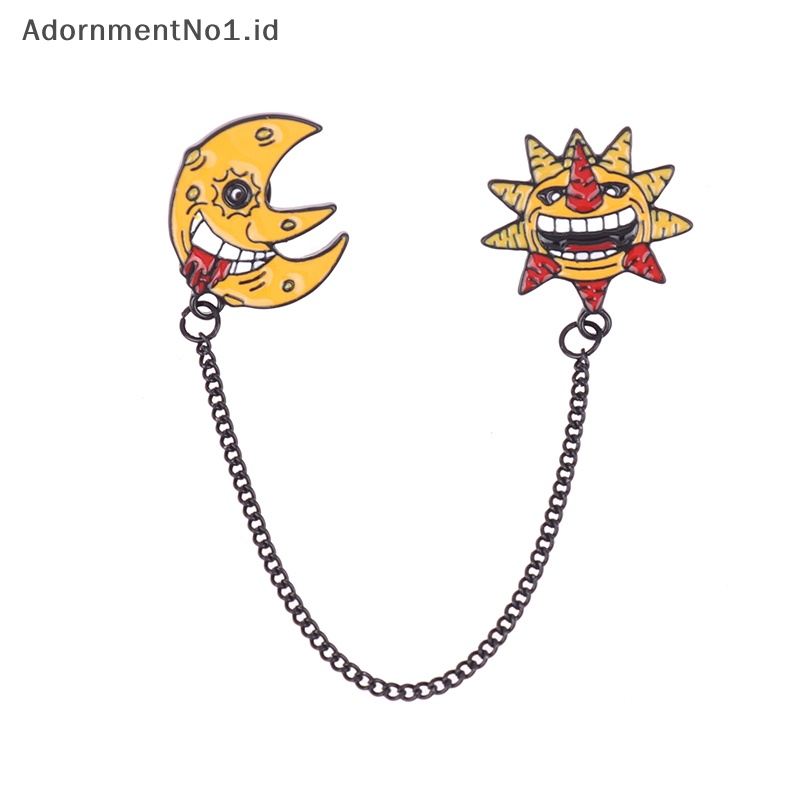 [AdornmentNo1] Kartun Anime Soul Eater matahari dan bulan bros pin rantai liontin lencana alat peraga Cosplay koleksi hadiah perhiasan untuk penggemar