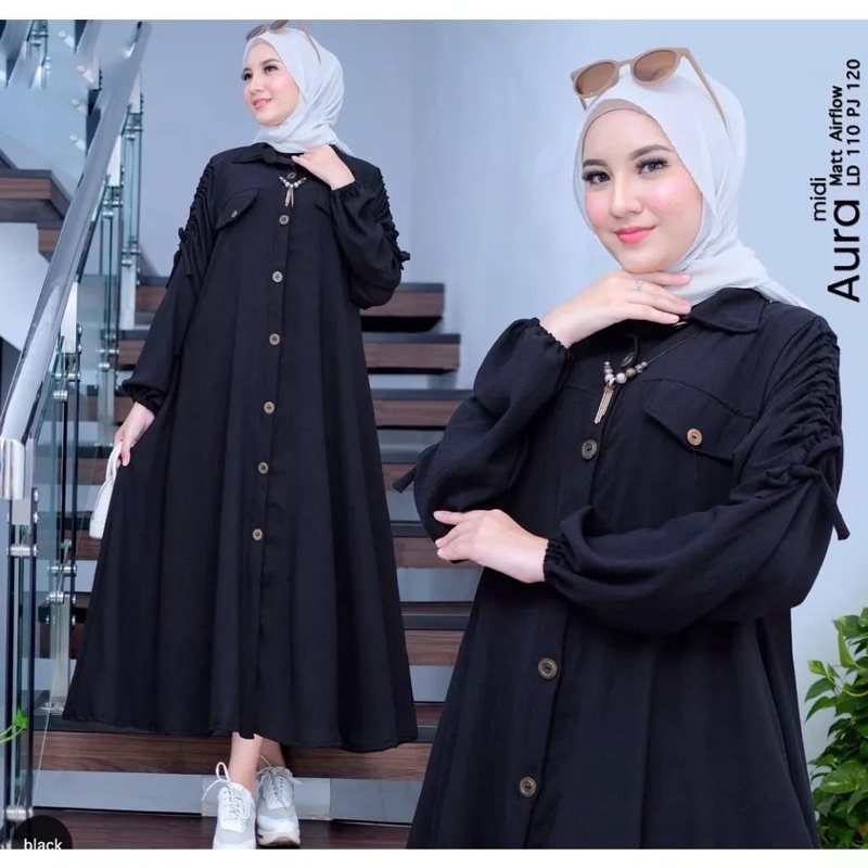 𝐏𝐆𝐌𝐓 • Aura Naura Midi Dress Crinkle Airflow