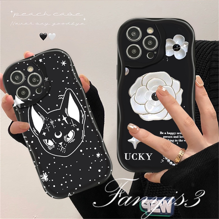 Realme C53 C55 C35 C33 C30 C30s C25Y C21Y C3 C25 C25s C20 C20A C11 C15 8i 9i 5 5i 5s 6i Narzo 50i 50A Prime Starry Cat Flower Wavy Curved Edge Phone Case TPU Soft Cover