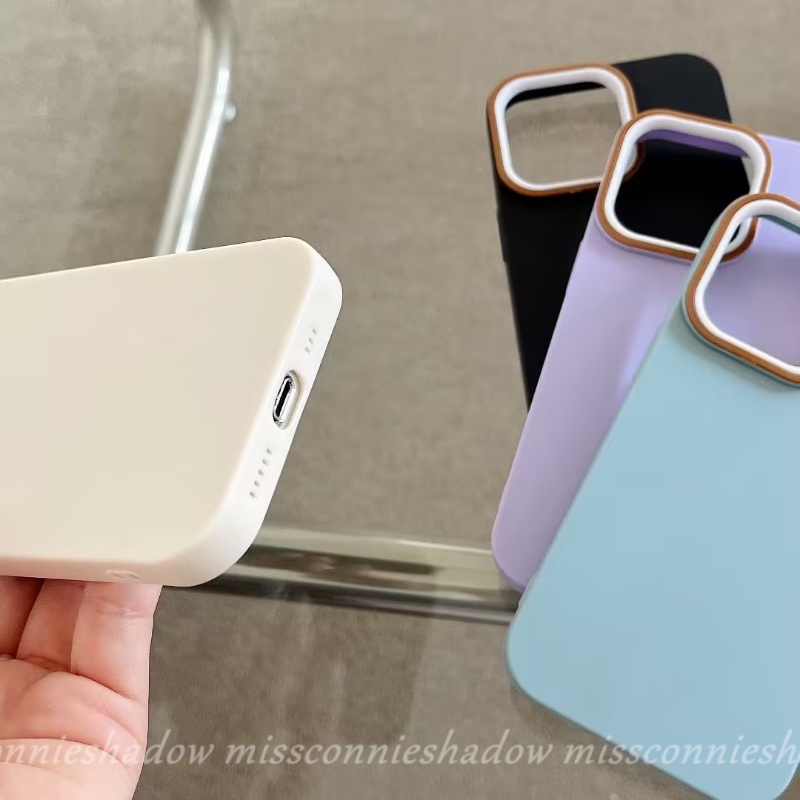 Casing Ponsel Warna Macaron Sederhana Kompatibel Untuk IPhone XR X13 14 11 12 Pro MAX 7Plus 8Plus XS Max7 8 Plus Nuansa Kulit Mewah Bingkai Lensa Metal Warna Solid Anti Jatuh Hard Cover