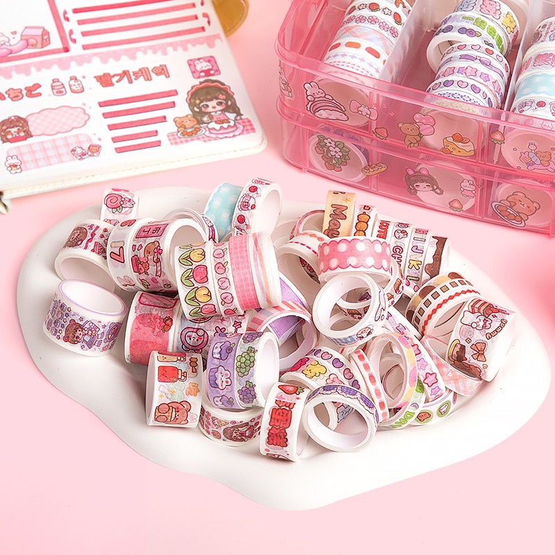 【Penjual Lokal】50 Roll Stiker 1 Set Box Premium Karakter Lucu Roll Stiker Super Cute