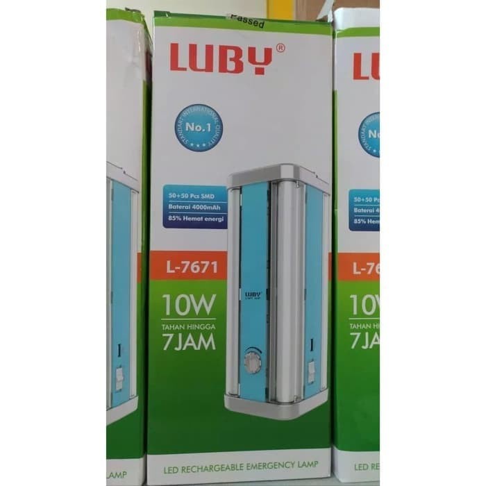 Lampu Emergengy Cas LUBY L 7671 Putih Baterai Rechargeable Ulang Lampu EMergency LED Camping 10 Watt Senter