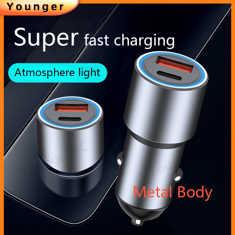 Alloy PD 20W Super Fast Charging Travel Adapter Metal QC+PD Charger Kendaraan Dual Port QC 3.0 Type C Travel Charging Adoptor