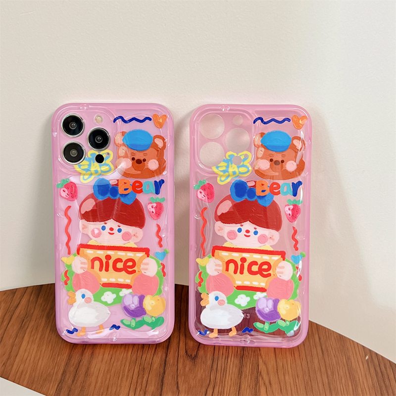 Nice Bear Boy Soft TPU Case HP iP iPhone 12 13 14 Pro Max 11 FTD Casing Apple