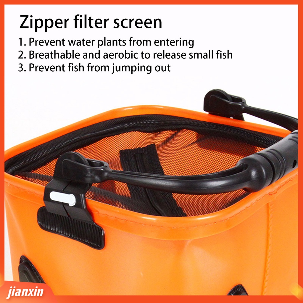 (In Stock) Kotak Ember Pancing Kapasitas Besar Dilipat Penutup Ritsleting Desain Penutup Jala Pegangan Ergonomis Ember Pancing Ikan Hidup-Ikan Penyimpanan Wadah Alat Perlengkapan Memancing