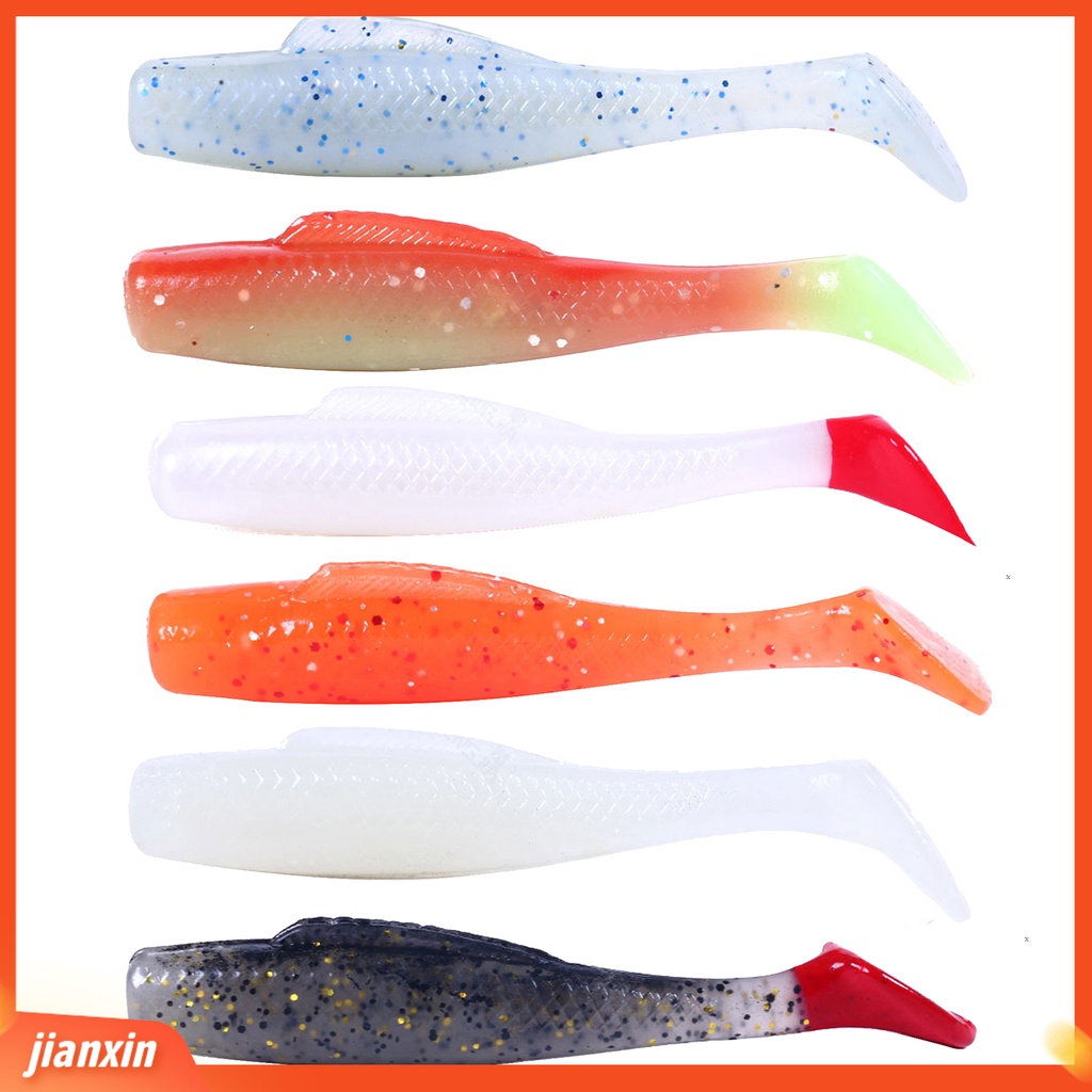 (In Stock) 6Pcs /Set 8cm Plastik T Tail Fake Lure Umpan Ikan Imitasi Lembut Bionic Fishing Tackle