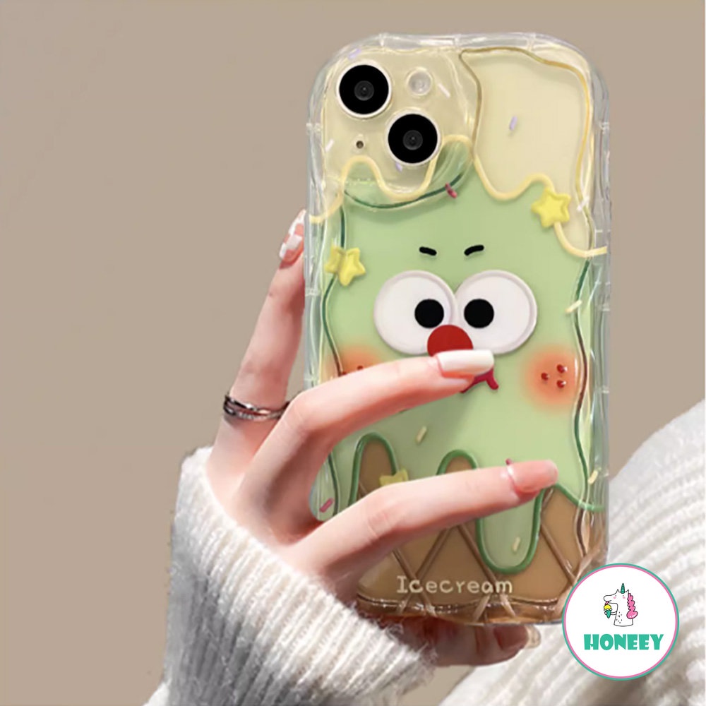 IPHONE Korea Lucu Smiley Ice Cream Transparan Soft Phone Case Kompatibel Untuk Iphone11 14Pro Max12 Pro 13 Pro Bening Silikon Cover