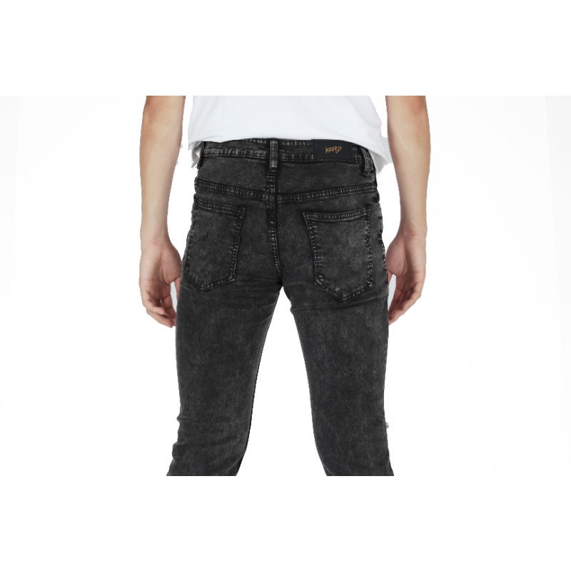 Weird Jeans - Destroyed Denim Cyber Black - Celana Jeans Pria Skinny Slimfit Strech Ripped Sobek