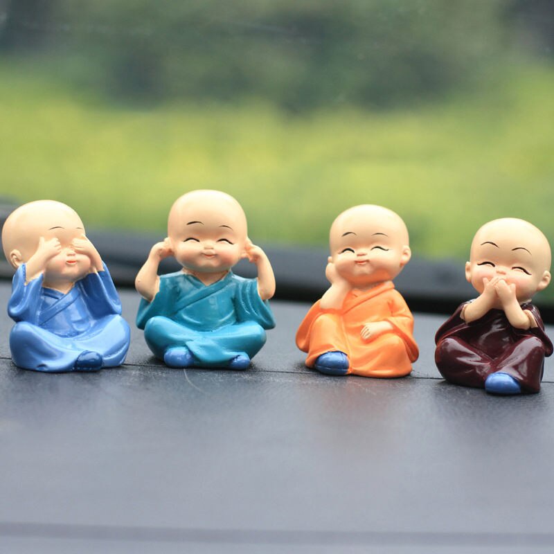 4 Pcs Lucu Empat Bukan Biksu Kecil Set Patung Sage/Kungfu Buddha Patung Monk Kerajinan Tangan/Perlindungan Lingkungan Resin Monks Dekoratif