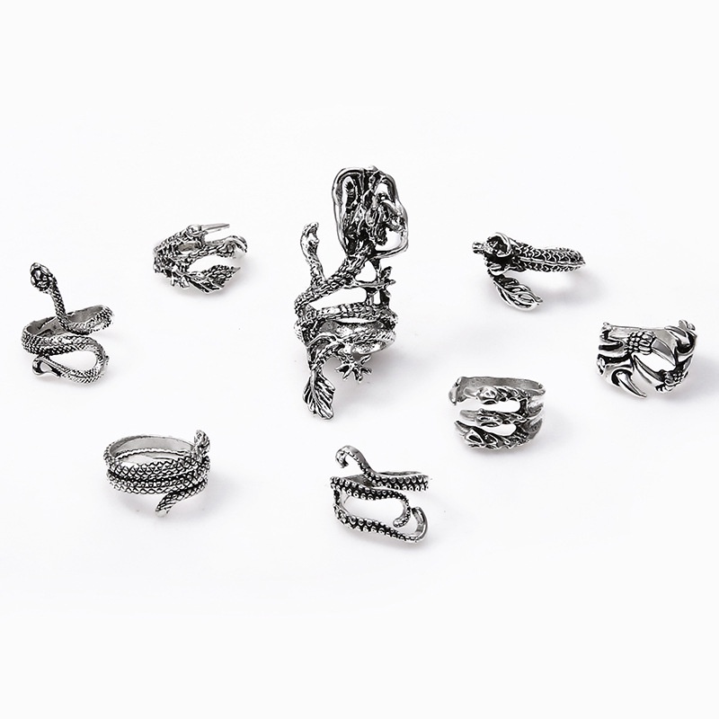 8pcs /Set Kepribadian Berlebihan Medusa Cincin Ular Punk Cakar Elang Pctopus Cincin Set Wanita Pria Unisex Perhiasan