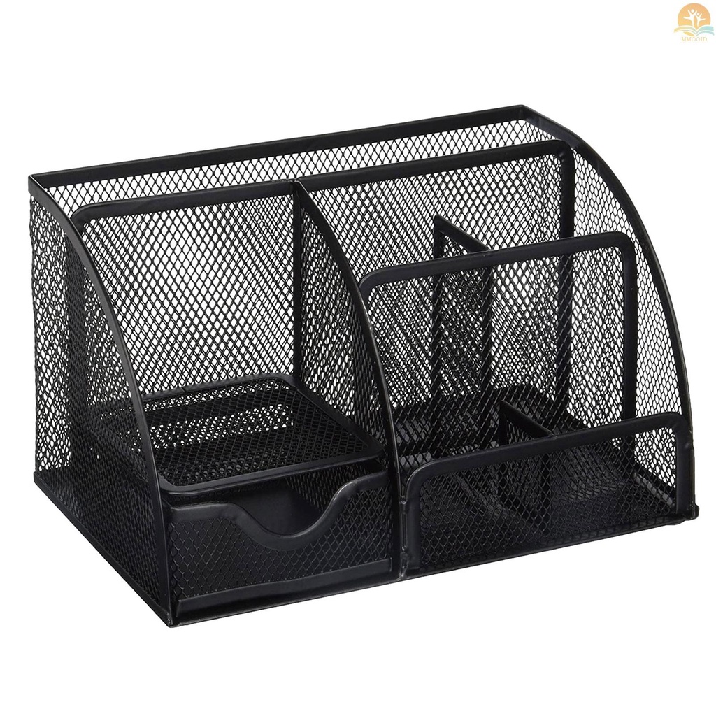 In Stock Meja Kantor 6-Grid Mesh Kotak Penyimpanan Notes Pensil Stand Table Organizer Perlengkapan Kantor