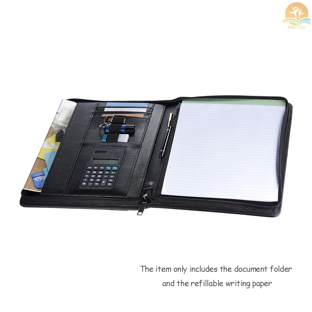 In Stock Multifungsi Profesional Bisnis Portfolio Padfolio Folder Dokumen Case Organizer A4 Kulit PU Penutup Ritsleting Dengan Kalkulator Card Holder Memo Note Tulisan Pad