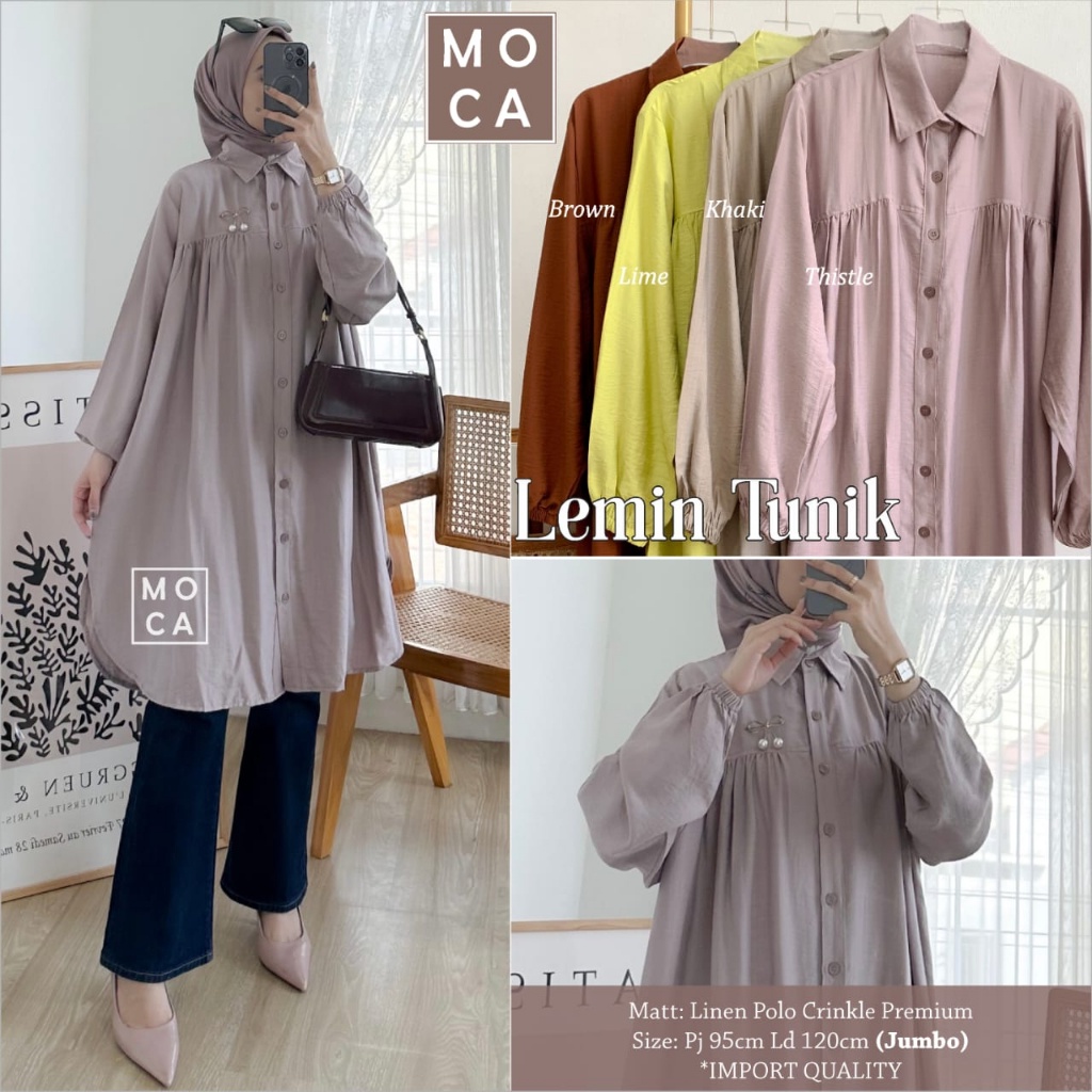 LEMIN TUNIK Jumbo ORI MOCA | Ld120 Linen Polo Crinkle Prrmium