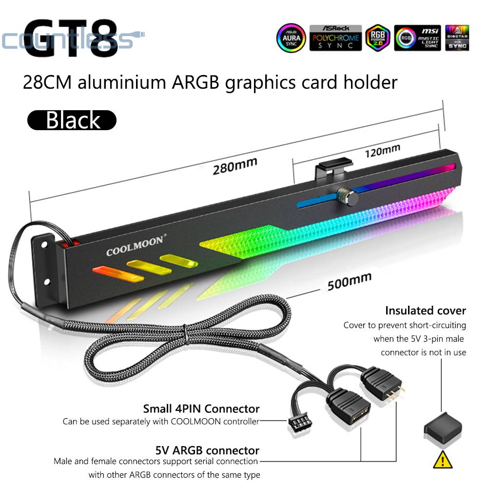 Coolmoon GT8 Kartu Video Komputer Horizontal GPU Holder GPU Support 5V A-RGB Bracket Slide Adjustment Untuk ASUS/MSI