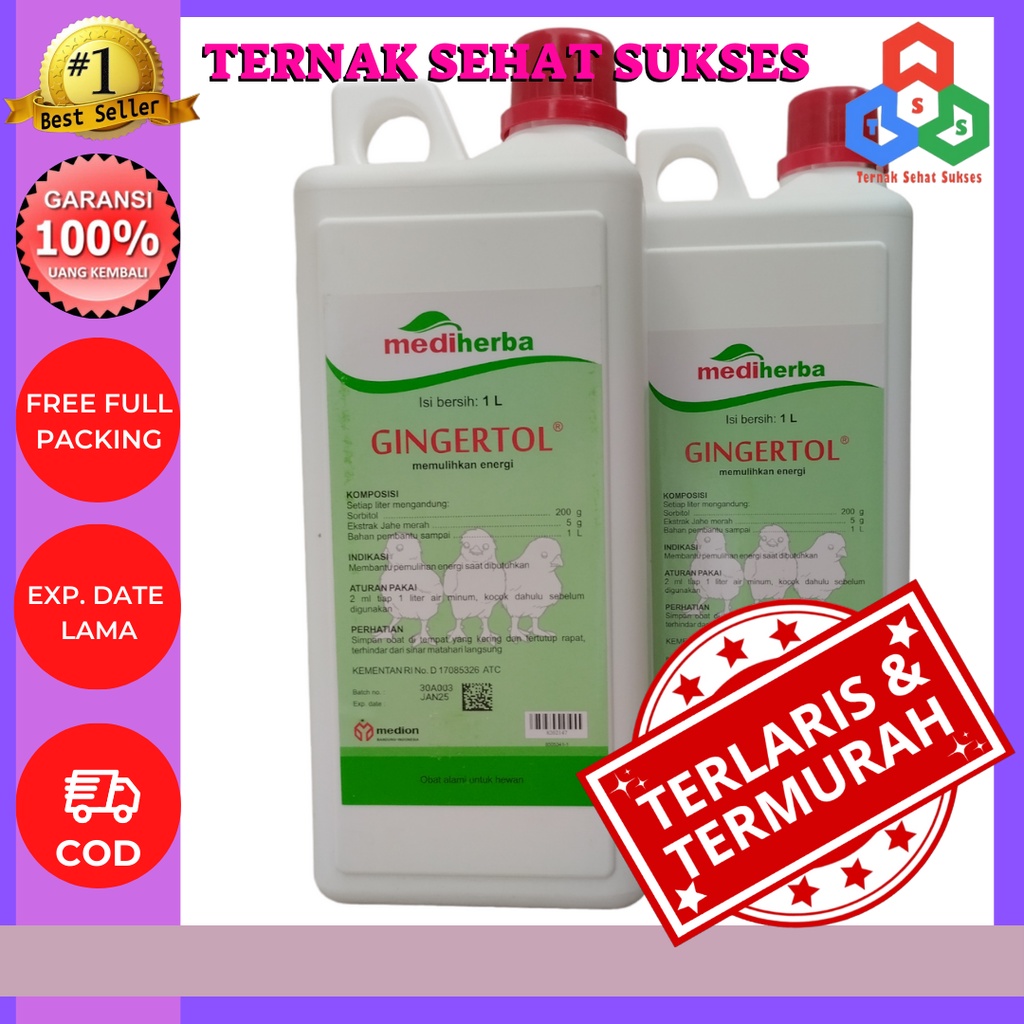 GINGERTOL 1 Liter MEDION Obat Suplemen Herbal Unggas Ayam Penguat Tenaga Stamina Jahe Merah Sorbitol