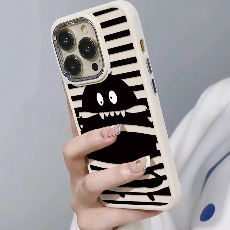 IPHONE Casing Ponsel Silikon Kompatibel Untuk Iphone14 13 12 11 Pro Max XS X Xr8 +7Plus Casing Lembut Monster Hitam Tombol Logam Shockproof Cover Cell Precticer