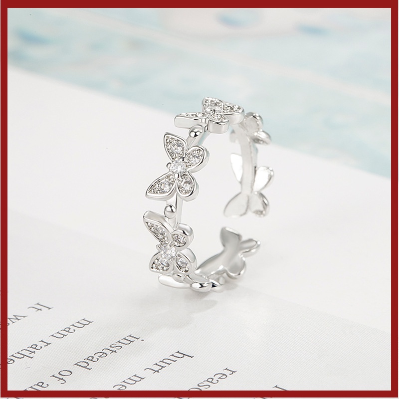 Cincin Multi-Butterfly Berlian Penuh Temperamen Masuk Lux Open Ring Untuk Wanita U1523