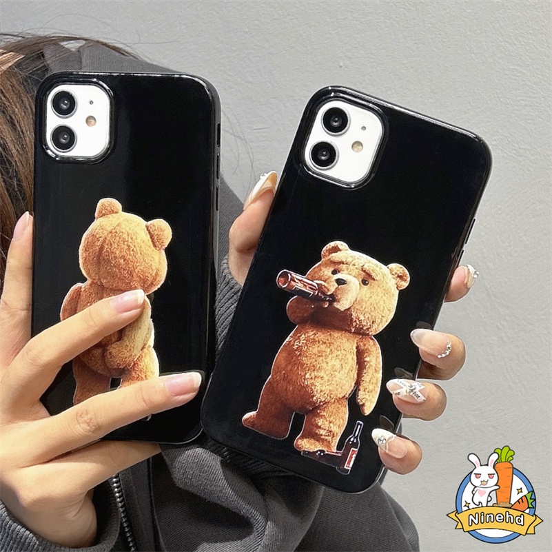 IPHONE Case Ponsel Teddy Bear Pasangan Serasi Untuk Iphone14 13 12 11 Pro Max X Xr Xs Max 8 7 6 6s Plus SE 2020 Empat Sudut Shockproof Case Glossy Soft Silicone Cover Pelindung