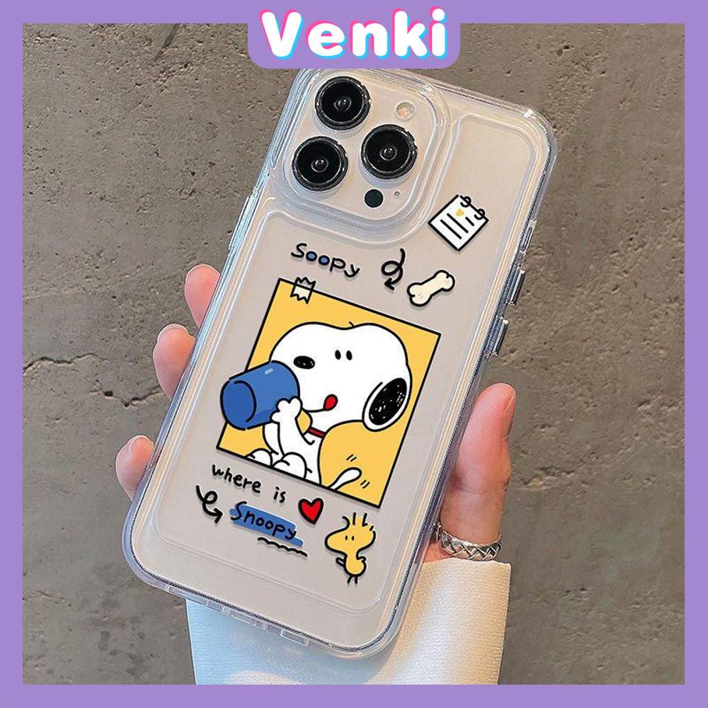 VENKI - Untuk iPhone 11 Case Clear Space Hard Acrylic Case Shockproof Protection Camera Lucu Kartun Anjing Putih Telinga Hitam Kompatibel dengan iPhone 14 13 Pro Max iPhone 12 Pro Max XR 7