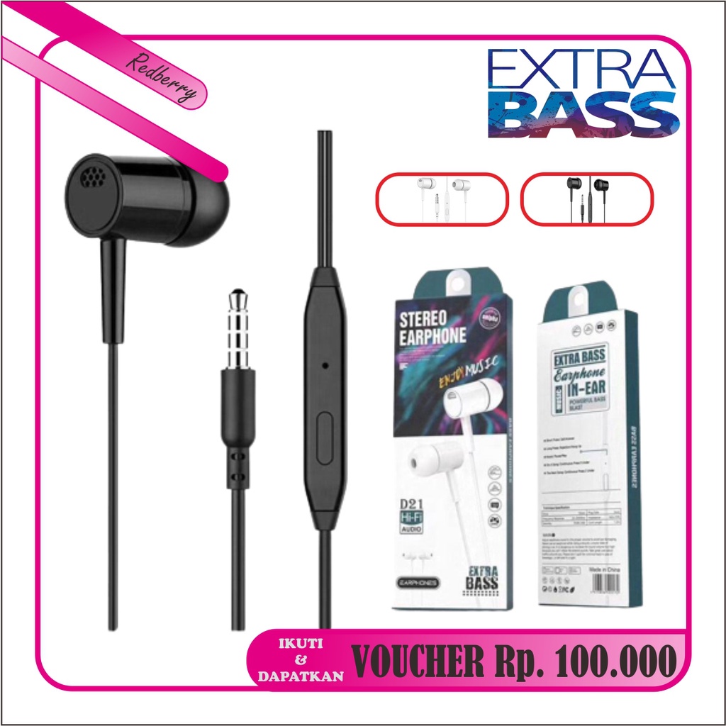 Headset D21 original stereo BASS music telfon gaming daily earphone