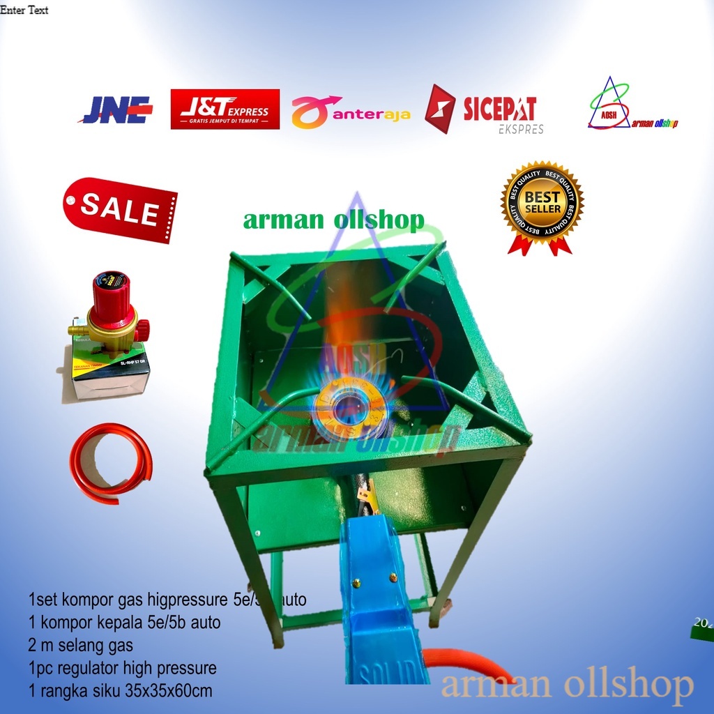 kepala kompor gas high pressure solid 338 auto set rangka dan selang regulator/kompor gas api besar