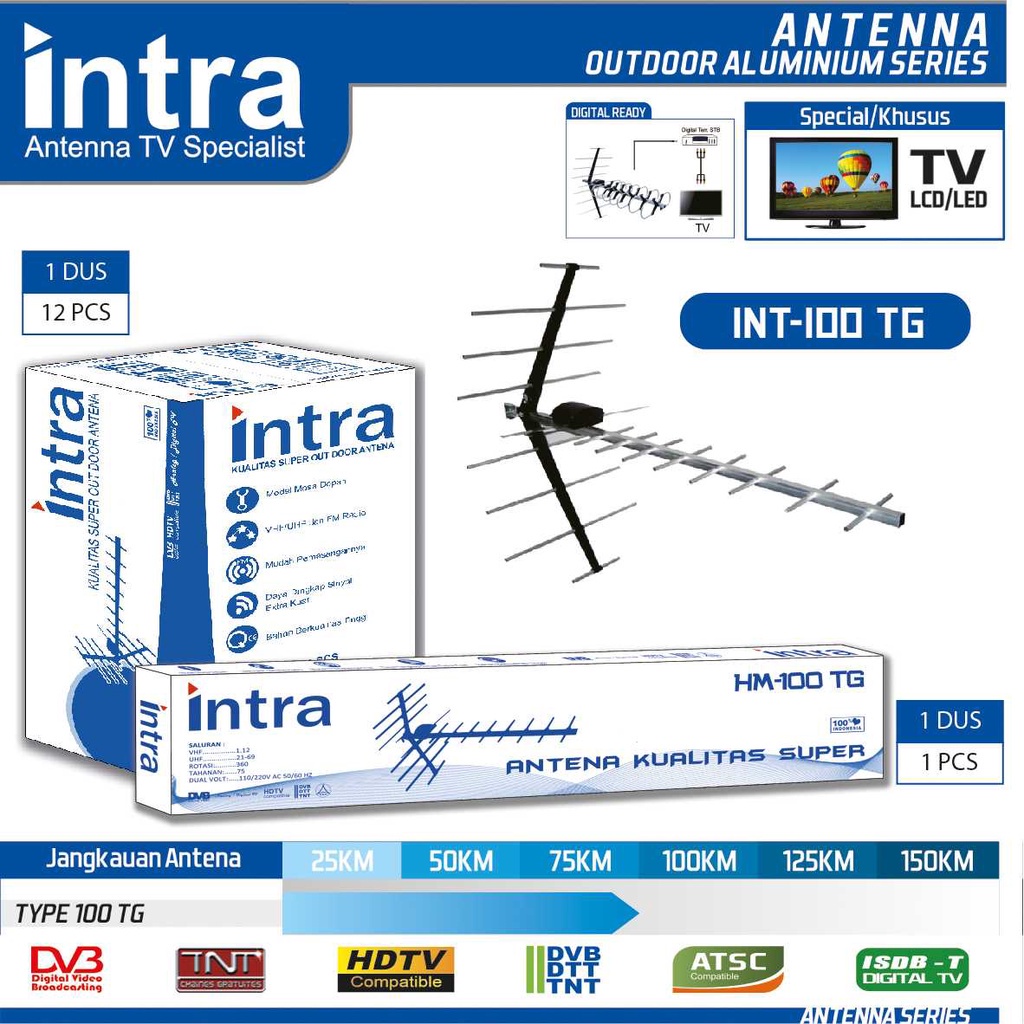 Antena TV Digital Outdoor Indoor Intra Super Jernih Antenna Teve Led UHF VHF Paling Bagus Anten Boos