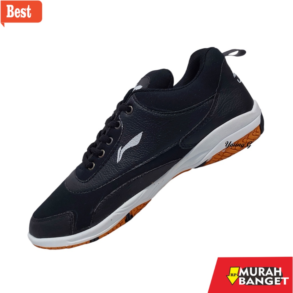 Sepatu bulu tangkis terbaru- Sepatu Pria Badminton 38-44 Lining Solid Hitam Putih Olahraga Li Ning S