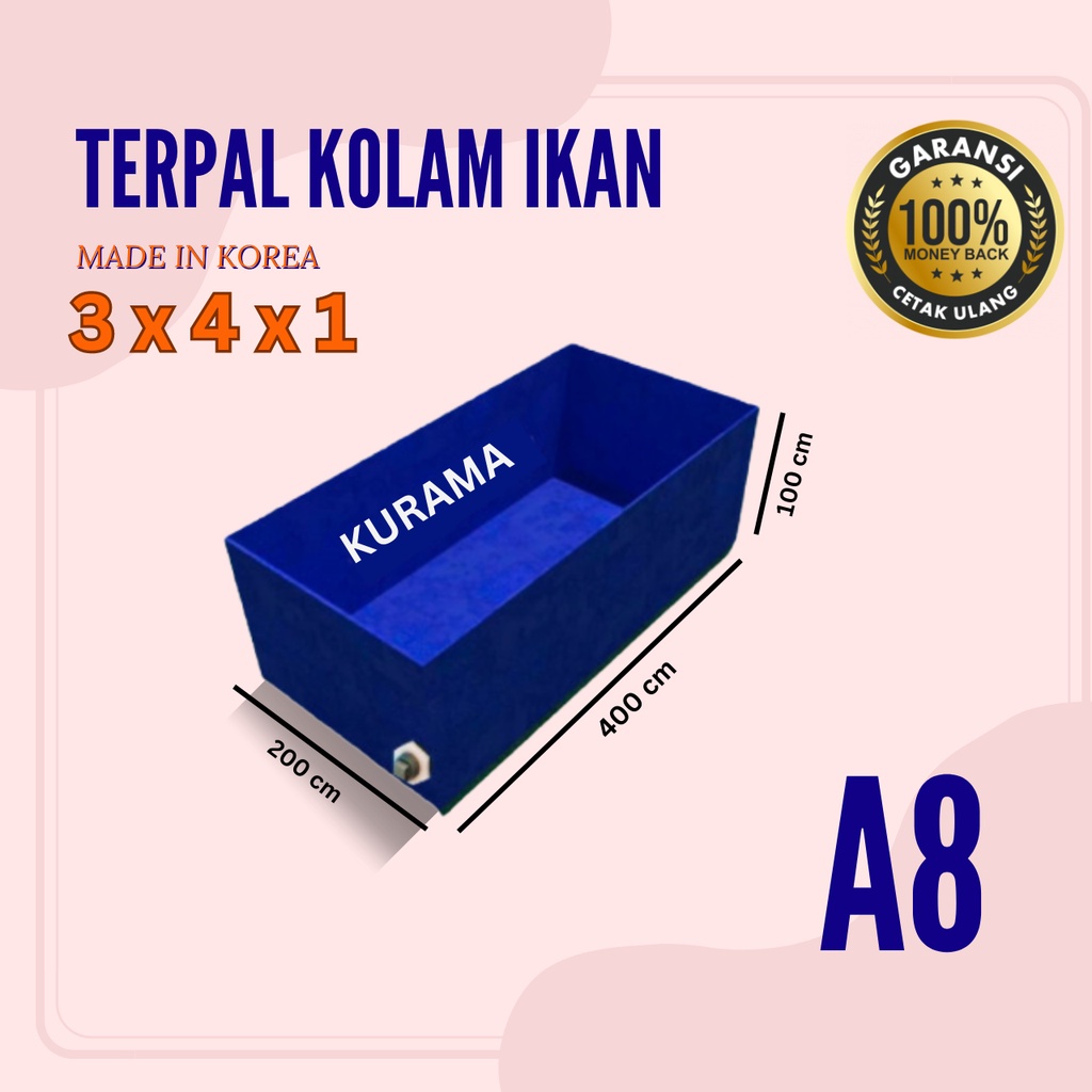 Terpal Kolam Ikan 3x4x1 / 300x400x100 Kolam Terpal A8 Kotak