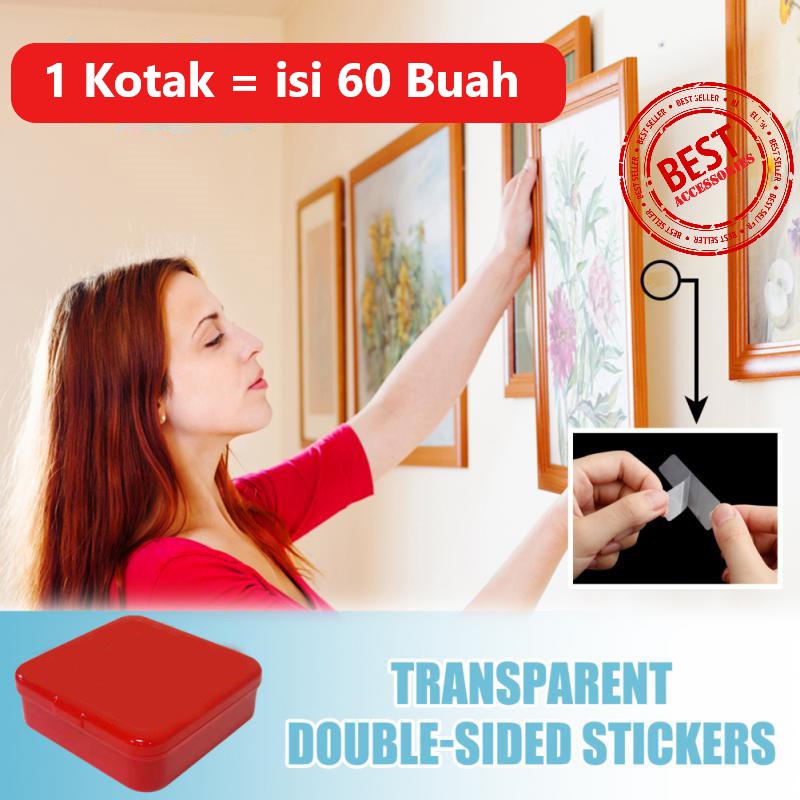 

Double Tape 60 PCS Stiker Selotip Perekat Bening 2 Sisi Anti Air Kuat
