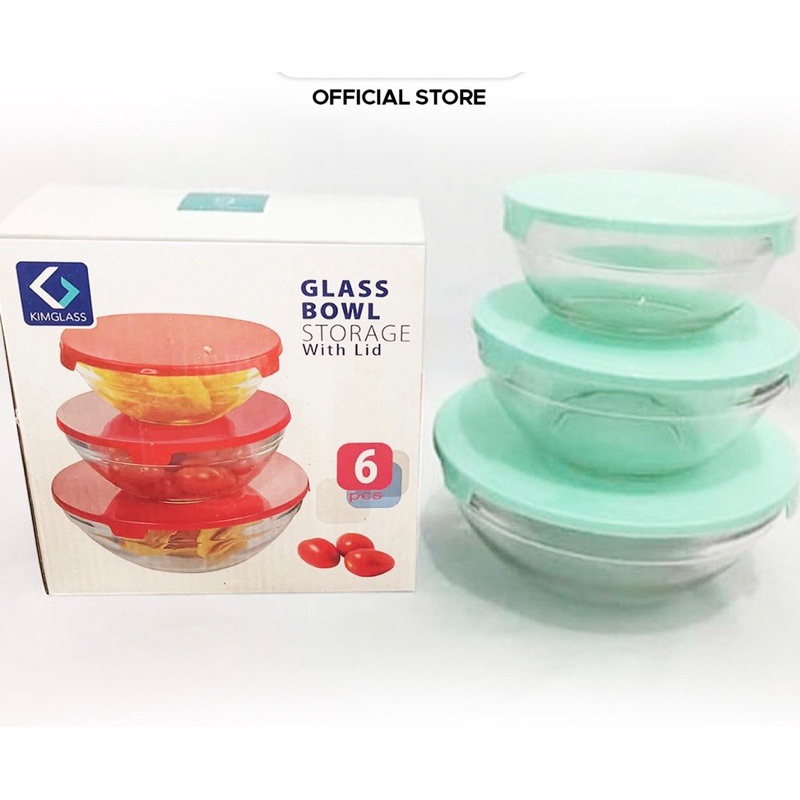 Mangkuk Kaca Kimglass set isi 3 susun Tahan Panas aman untuk microwave
