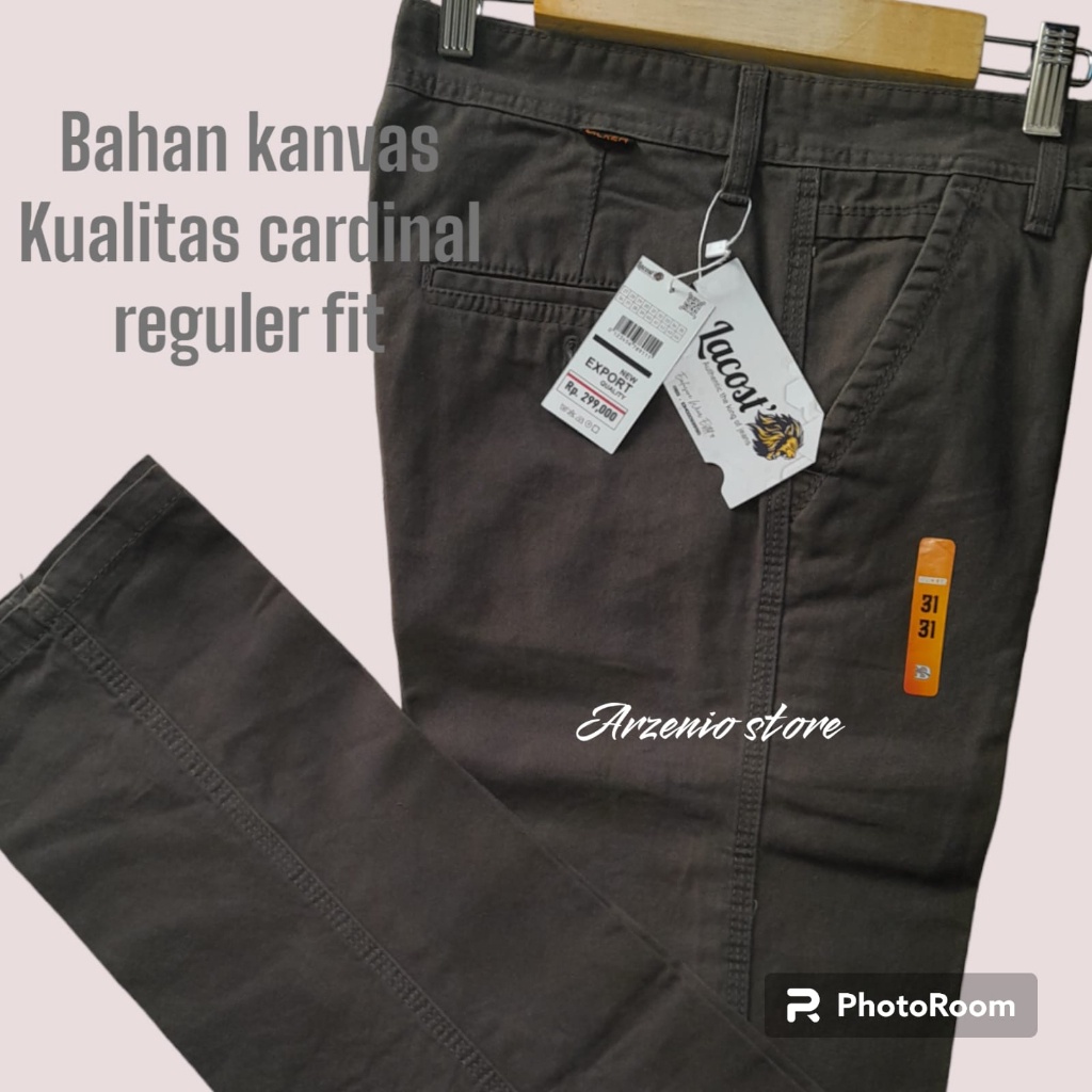 Celana Panjang Pria Chinoz Premium Original lacosta cardinal standar reguler Jumbo 27 Sampai Big size 44 bahan tebal tidak melar