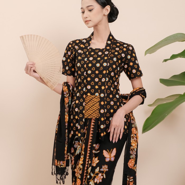 

New Diskon Kebaya Kutubaru Batik Jumputan Lengan Pendek Meradelima Katun Sogan - S