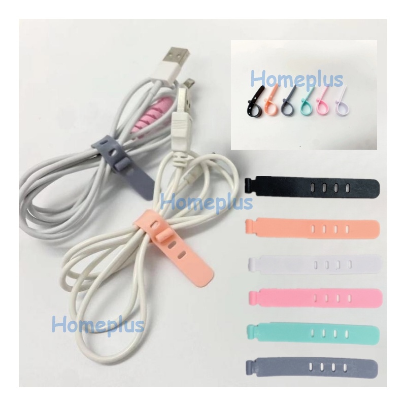 HomePlus Pengikat Kabel Charger Headset Silikon Kabel Organizer Cable Clip Cord Holder Karet Perapih Kabel Warna Macaroon