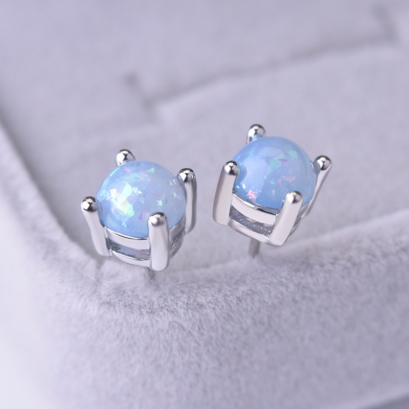 Goldkingdom Aksesoris Perhiasan Fashion Ready Stock = Anting Hias Occidental 6MM Opal Grosir Anting Wanita Lapis Platinum