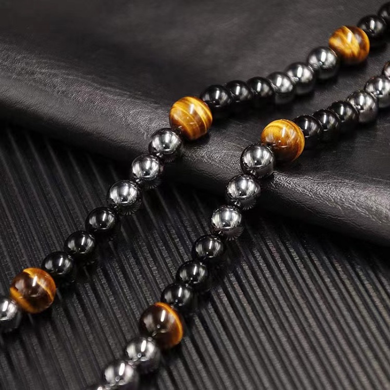 Kalung Manik-Manik Punk Tiger Eye Untuk Pria/Kepribadian Fashion Obsidian Hematite Pesona Kalung Perhiasan Aksesoris