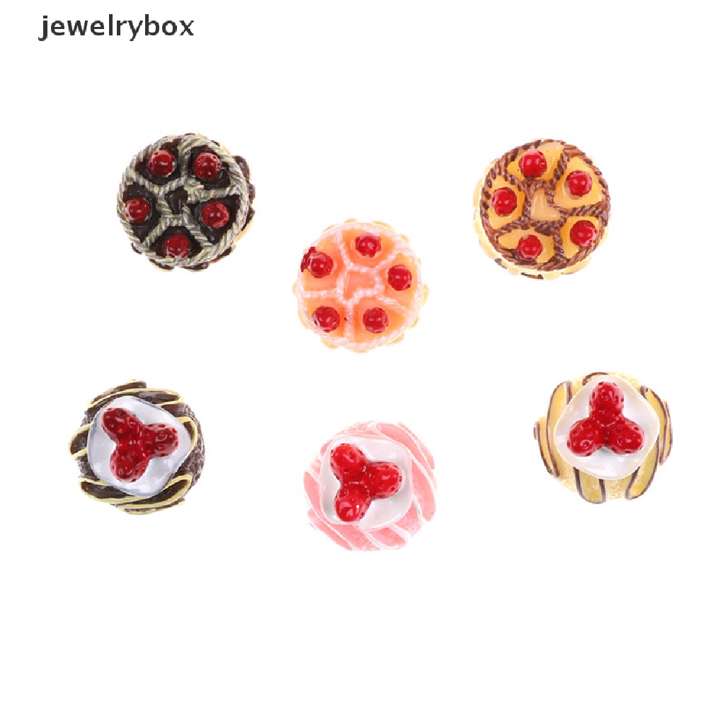 [jewelrybox] 6 Pcs Dessert 3D Resin Cream Kue Miniatur Aksesoris Rumah Boneka Butik