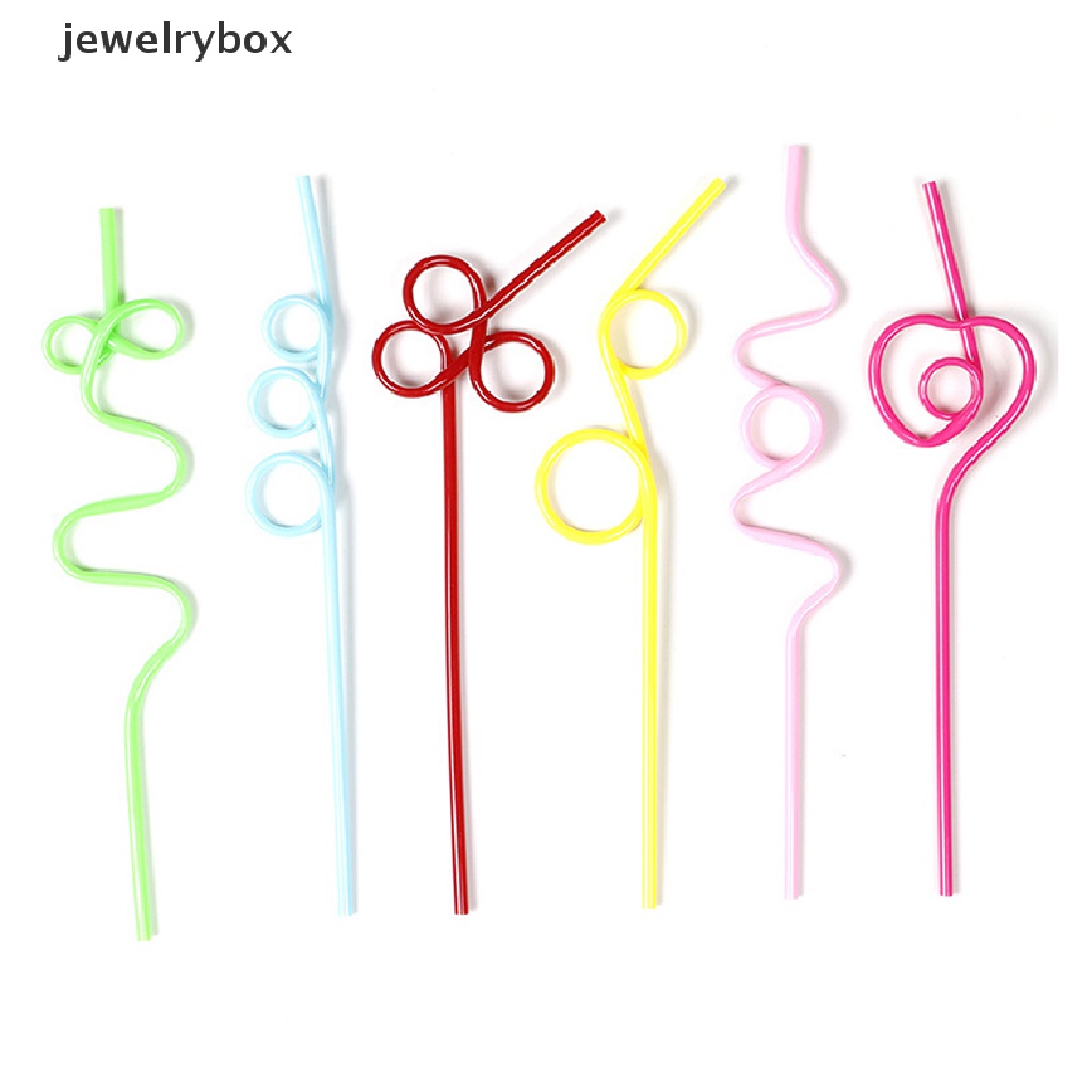 [jewelrybox] 10pcs Sedotan Lengkung Warna-Warni Sedotan Berbentuk Hewan Peliharaan Crazy Curly Plastik Untuk Pesta Bar Butik