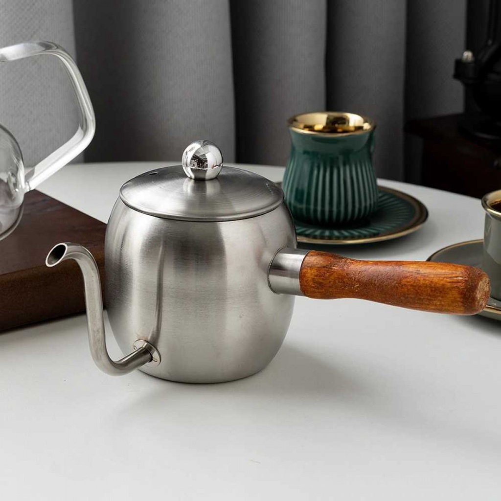 Teko Kopi Pitcher Coffe Pot Stainless Steel Dengan Gagang Kayu